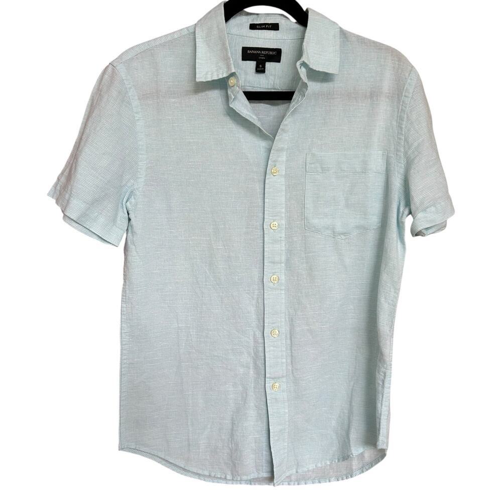 NWOT Banana Republic Men's Slim Fit Blue Linen Button Down Size Small